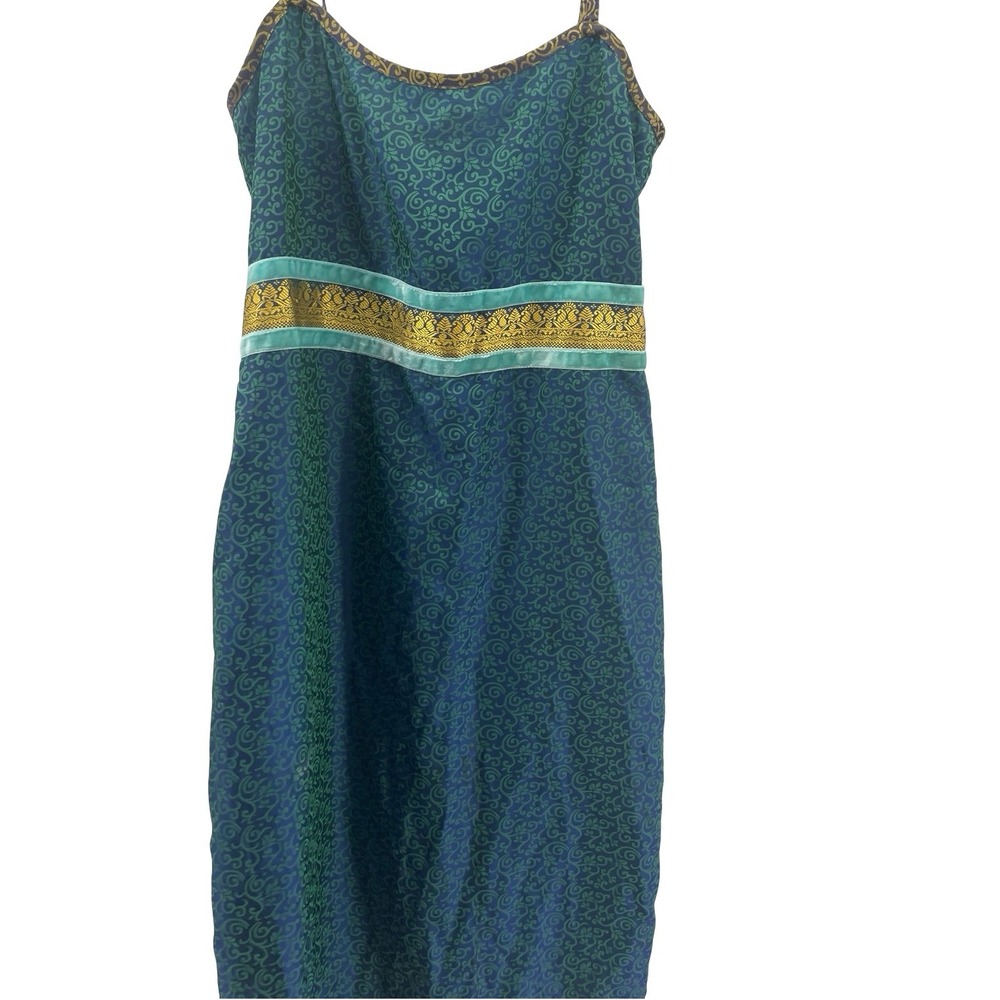 Dona Jean Women's Dress Sheath Blue Green Silk Vintage Medium